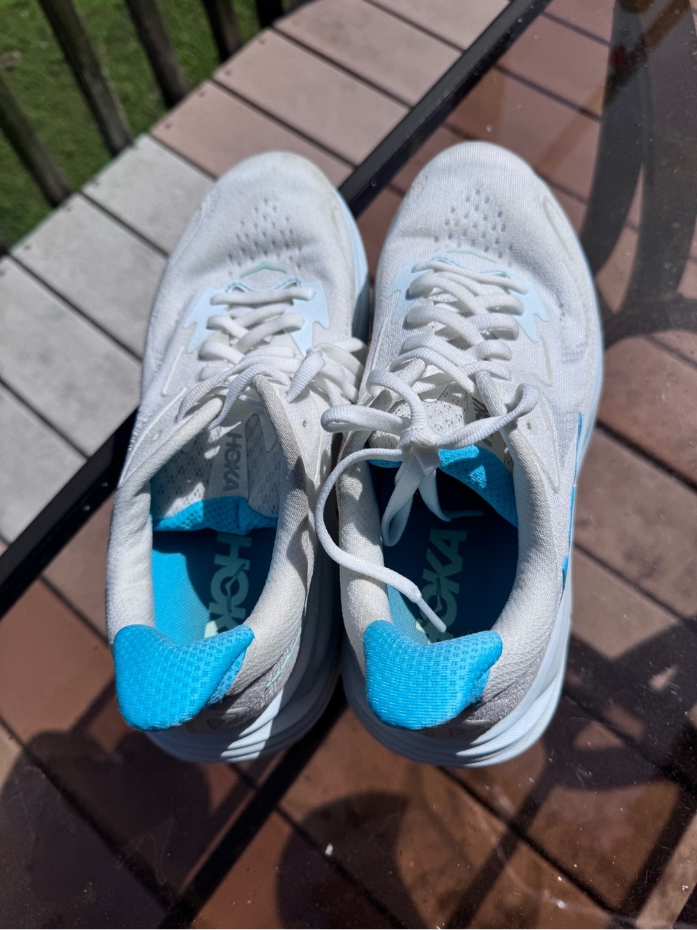 Hoka Women's White Running Sneakers with Teal Interior - Picture 3 of 7